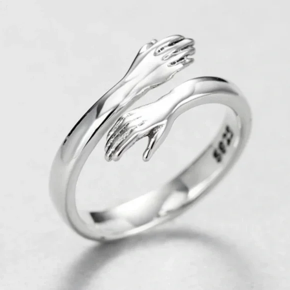 NEW 925 STERLING SILVER LOVE HUG ADJUSTABLE RING, CUTE RING, SHINY RING. - Picture 1 of 6